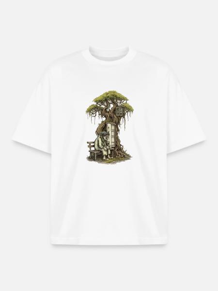 Baumhausgedicht: Greis hockt vor Baum - Boxy Heavyweight Unisex Organic T-Shirt von Stanley/Stella - Weiß