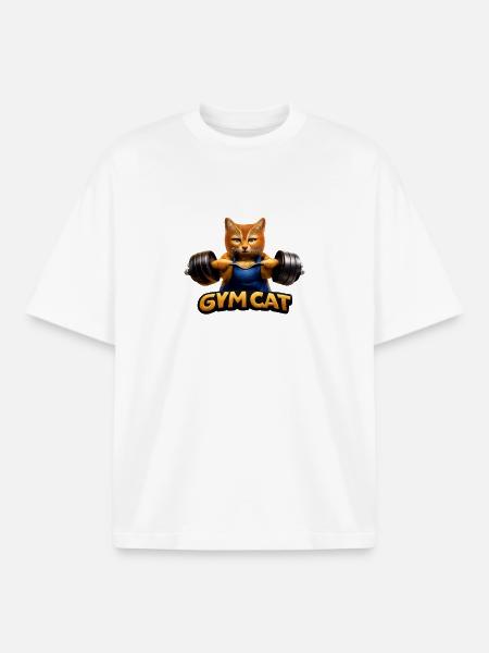GymCat: Strength training with cats - Boxy Heavyweight Unisex Organic T-Shirt by Stanley/Stella - white
