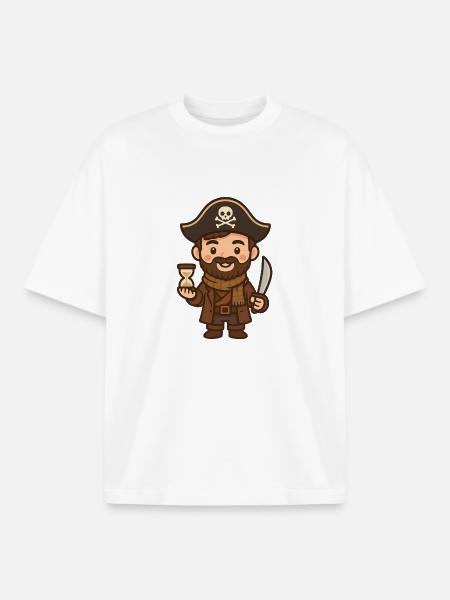 Pirate cartoon sabre et sablier - T-shirt unisexe boxy épais biologique Stanley/Stella - blanc