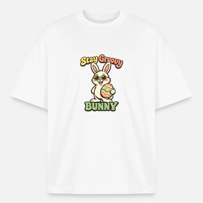 Stay Groovy Bunny Easter Easter Bunny - Boxy Heavyweight Unisex Organic T-Shirt by Stanley/Stella - white