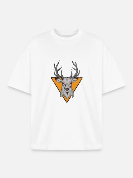 Deer head in orange triangle - Boxy Heavyweight Unisex Organic T-Shirt by Stanley/Stella - white