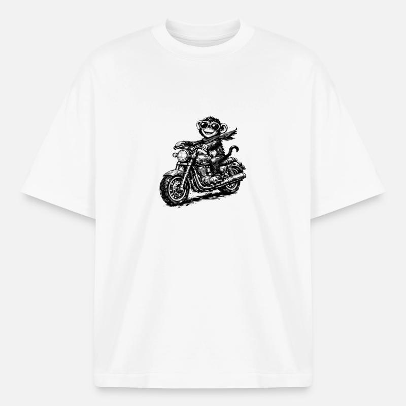 Monkey on motorcycle sketch style - Boxy Heavyweight Unisex Organic T-Shirt by Stanley/Stella - white
