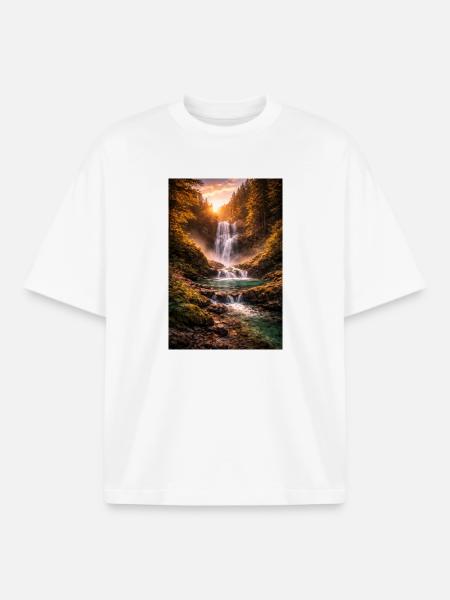 Waterfall in the evening sun - Boxy Heavyweight Unisex Organic T-Shirt by Stanley/Stella - white