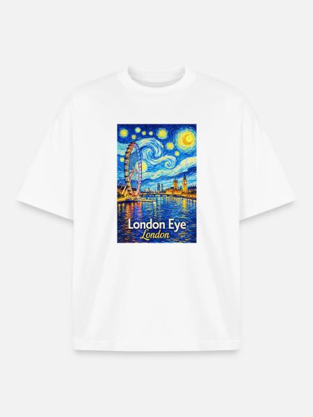 London Eye at Starry Night - Boxy Heavyweight Unisex Organic T-Shirt by Stanley/Stella - white