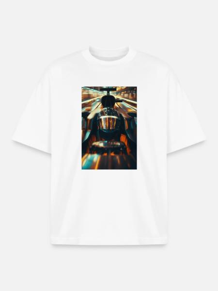 Neon Apex Racer Helmet in Motion - Boxy Heavyweight Unisex Organic T-Shirt by Stanley/Stella - white