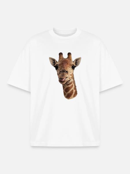 Giraffe head with tongue - close-up - Boxy Heavyweight Unisex Organic T-Shirt by Stanley/Stella - white