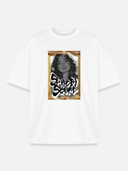 Cadre Graffiti Noir Monochrome - T-shirt unisexe boxy épais biologique Stanley/Stella - blanc
