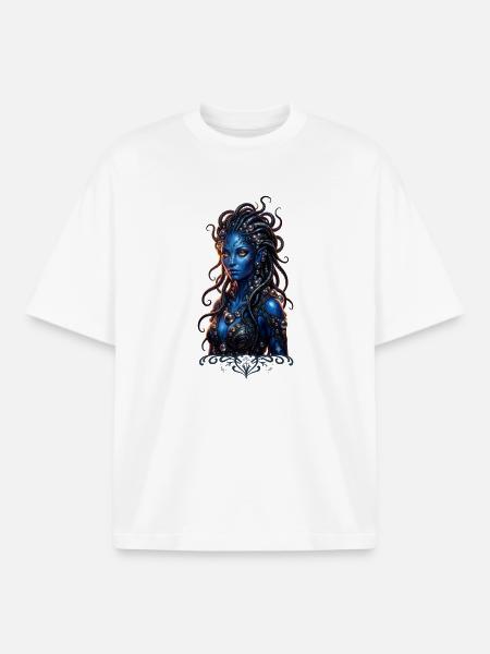 Blue Goddess of Luminous Tentacles - Boxy Heavyweight Unisex Organic T-Shirt by Stanley/Stella - white