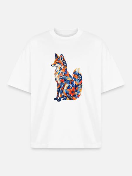Patchwork Fuchs Blumenmuster - Boxy Heavyweight Unisex Organic T-Shirt von Stanley/Stella - Weiß