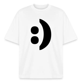 Colon quotation mark smiley - Boxy Heavyweight Unisex Organic T-Shirt by Stanley/Stella - white - Front - AI Model Male 185 light (185cm) & AI Model Female 172 dark (172cm)
