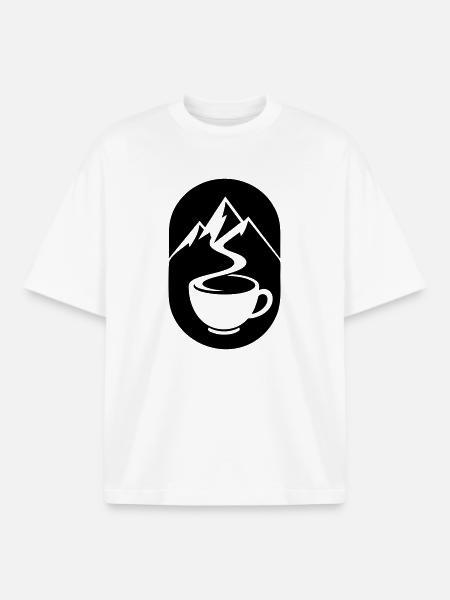 Coffee Mountains Hiking Outdoor Motif - Boxy Heavyweight Unisex Organic T-Shirt by Stanley/Stella - white