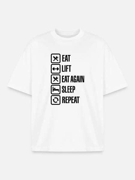 Eat - Lift - Eat again - Sleep - Repeat - Boxy Heavyweight Unisex Organic T-Shirt by Stanley/Stella - white