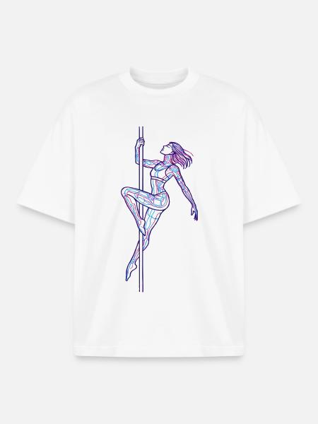 Line Art Woman Pole Dance Illustration Gift - Boxy Heavyweight Unisex Organic T-Shirt by Stanley/Stella - white