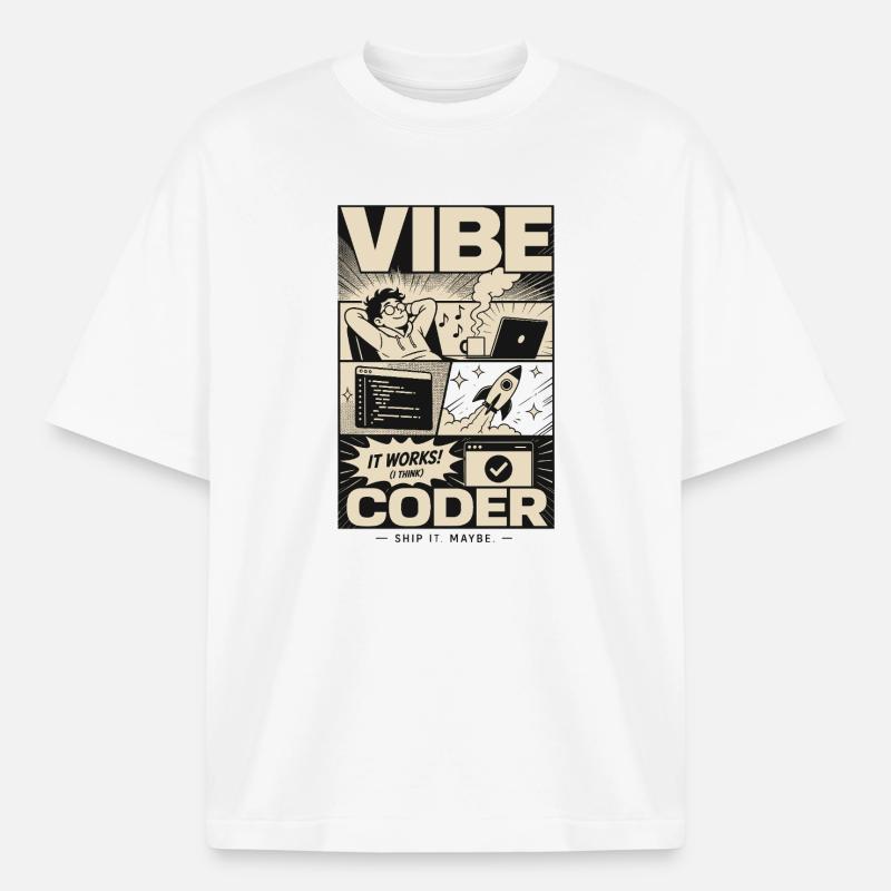 Vibe Coder Programmer Humor - Boxy Heavyweight Unisex Organic T-Shirt by Stanley/Stella - white