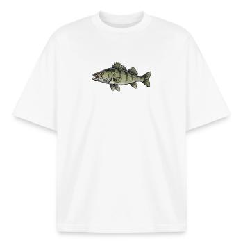 Zander Raubfisch Angeln - Boxy Heavyweight Unisex Organic T-Shirt von Stanley/Stella - Weiß - Vorne - AI Model Male 185 light (185cm) & AI Model Female 172 dark (172cm)
