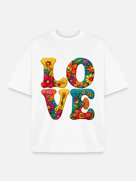 Blumen LOVE Schriftmotiv - Boxy Heavyweight Unisex Organic T-Shirt von Stanley/Stella - Weiß