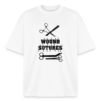 Wound Sutures - Boxy Heavyweight Unisex Organic T-Shirt by Stanley/Stella - white - Front - AI Model Male 185 light (185cm) & AI Model Female 172 dark (172cm)