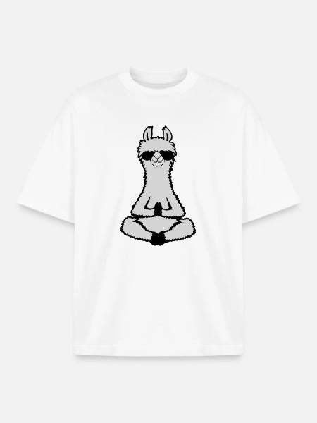 Lama Cool Zen Meditation Sunglasses Relaxed - Boxy Heavyweight Unisex Organic T-Shirt by Stanley/Stella - white