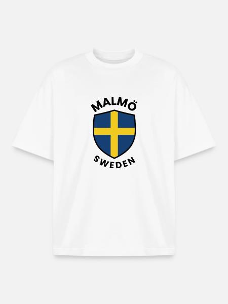 Swedish Flag Shield Design - Boxy Heavyweight Unisex Organic T-Shirt by Stanley/Stella - white