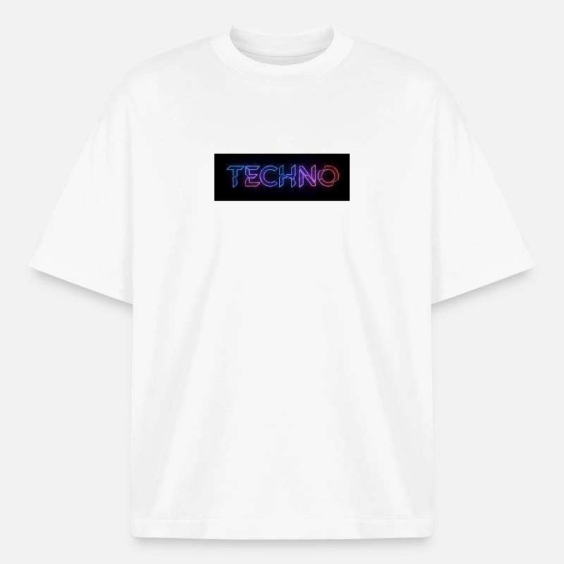Texte de bug techno néon - T-shirt unisexe épais coupe boxy Stanley/Stella - blanc