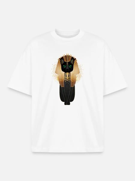 Majestic Egyptian Cat with Ornaments - Boxy Heavyweight Unisex Organic T-Shirt by Stanley/Stella - white