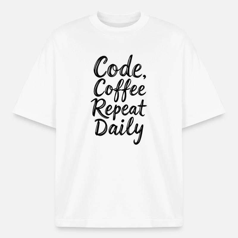 Code Sleep Debug Repeat Programmer Shirt - Boxy Heavyweight Unisex Organic T-Shirt by Stanley/Stella - white