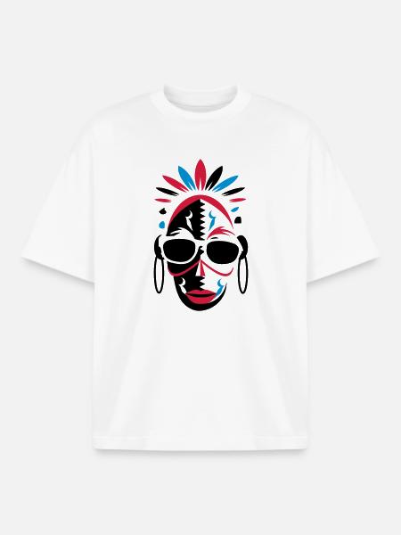 African mask with sunglasses - Boxy Heavyweight Unisex Organic T-Shirt by Stanley/Stella - white