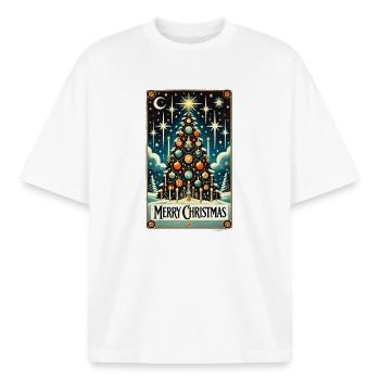 Sapin de Noël vintage étoilé - T-shirt unisexe boxy épais biologique Stanley/Stella - blanc - Devant - AI Model Male 185 light (185cm) & AI Model Female 172 dark (172cm)