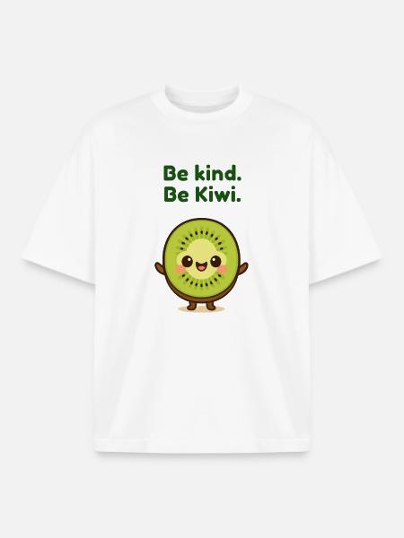 Be Kind Be Kiwi Cartoon - Boxy Heavyweight Unisex Organic T-Shirt by Stanley/Stella - white