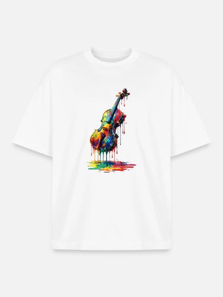 Violin med dryppende maling - Stanley/Stella unisex boxy heavyweight T-shirt økologisk - hvid