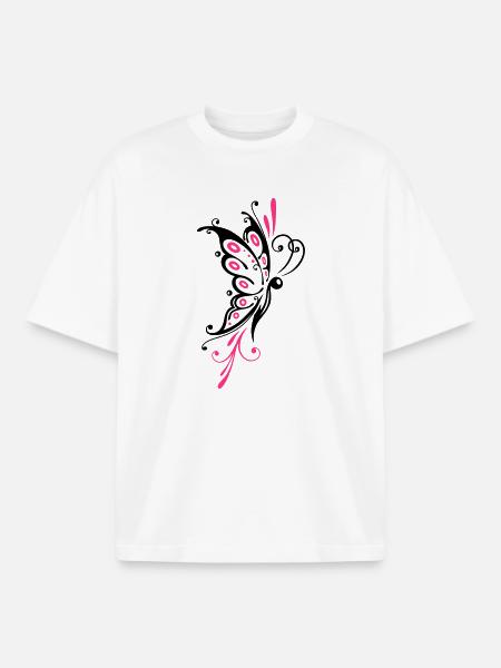 Papillon filigrané, ailes, tatouage tribal - T-shirt unisexe boxy épais biologique Stanley/Stella - blanc