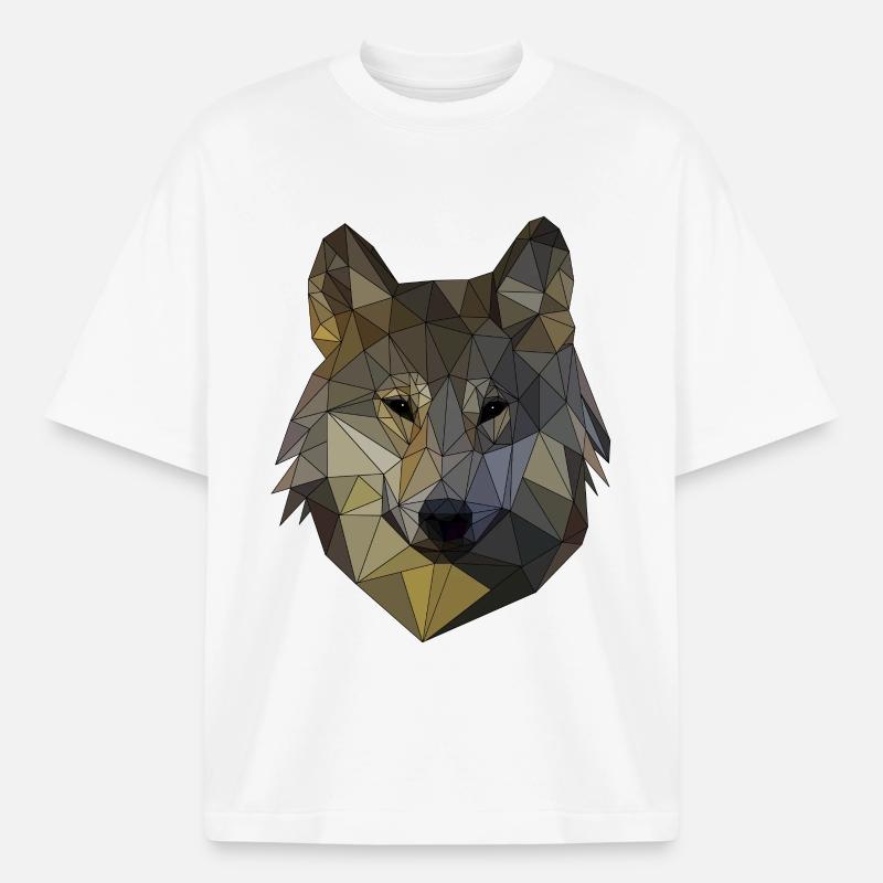 Polygon Wolf Triangular Mosaic Shapes Polyart - Boxy Heavyweight Unisex Organic T-Shirt by Stanley/Stella - white
