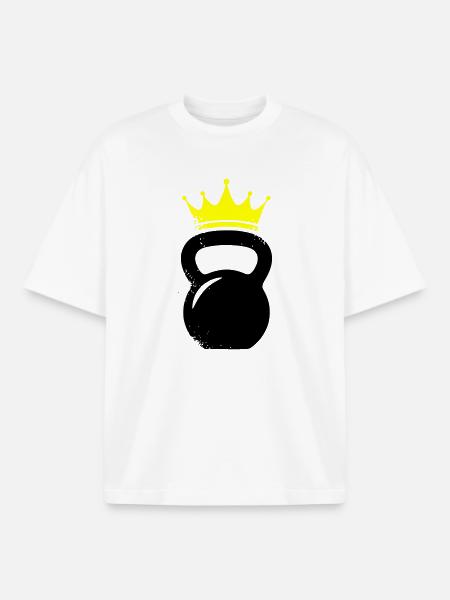 Kettlebell Crown Gym Logo - Boxy Heavyweight Unisex Organic T-Shirt by Stanley/Stella - white