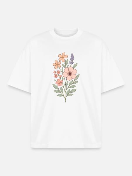Pastellblumen Aquarellstrauß - Boxy Heavyweight Unisex Organic T-Shirt von Stanley/Stella - Weiß