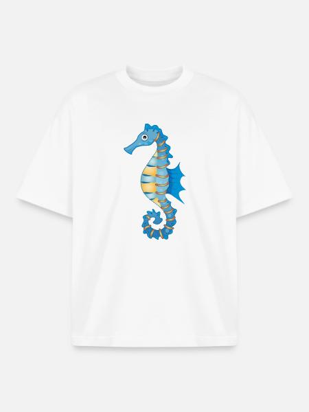niedliches blaues Seepferdchen im Comic Stil - Boxy Heavyweight Unisex Organic T-Shirt von Stanley/Stella - Weiß