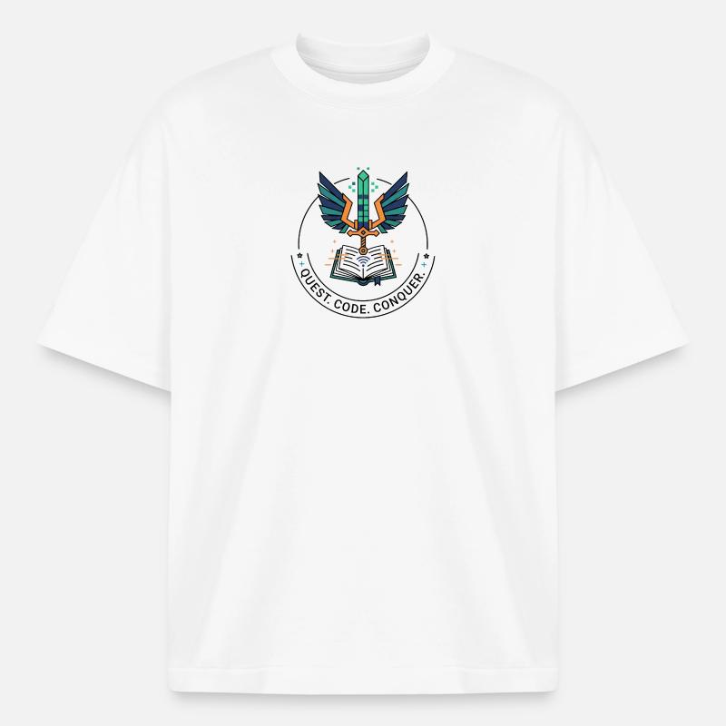 Quest. Code. Conquérir l’emblème - T-shirt unisexe épais coupe boxy Stanley/Stella - blanc