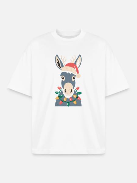 Mignon âne elfe Noël mignon - T-shirt unisexe boxy épais biologique Stanley/Stella - blanc