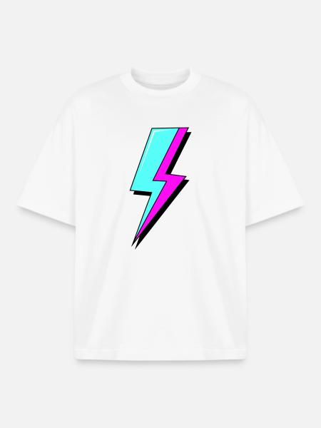 Psychedelic Neon Lightning - Boxy Heavyweight Unisex Organic T-Shirt by Stanley/Stella - white