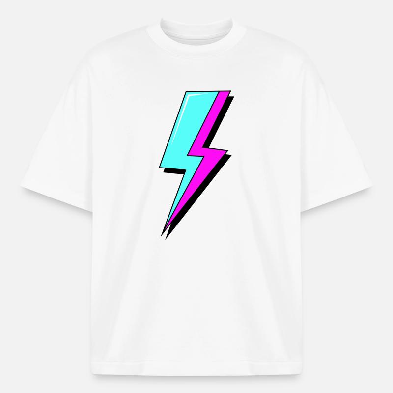 Psychedelic Neon Lightning - Heavyweight Boxy Unisex T-Shirt by Stanley/Stella - white