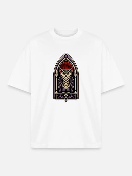 Gothic Owl Blood Moon Stained Glass - Boxy Heavyweight Unisex Organic T-Shirt by Stanley/Stella - white