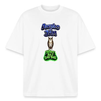 Réveille-toi à 3h du matin - Humour de hibou - T-shirt unisexe boxy épais biologique Stanley/Stella - blanc - Devant - AI Model Male 185 light (185cm) & AI Model Female 172 dark (172cm)