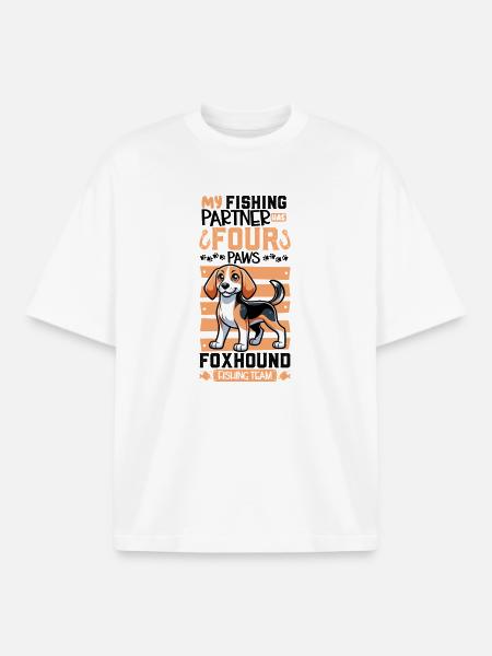Pêche et foxhound anglais - T-shirt unisexe boxy épais biologique Stanley/Stella - blanc