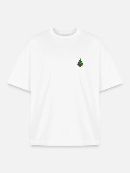 Christmas tree embroidered - Boxy Heavyweight Unisex Organic T-Shirt by Stanley/Stella - white