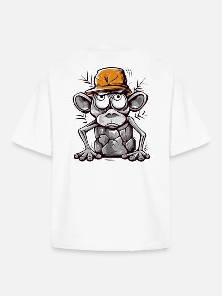 Humorous monkey with cap illustration - Boxy Heavyweight Unisex Organic T-Shirt by Stanley/Stella - white