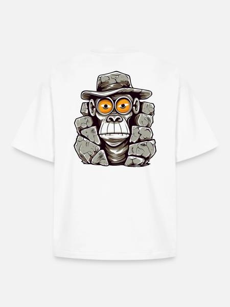 Stone Age Monkey T-Shirt Design - Boxy Heavyweight Unisex Organic T-Shirt by Stanley/Stella - white