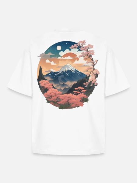 Japanese mountain landscape - Boxy Heavyweight Unisex Organic T-Shirt by Stanley/Stella - white