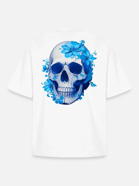 Intensiv blauer Blumenschädel - Boxy Heavyweight Unisex Organic T-Shirt von Stanley/Stella - Weiß