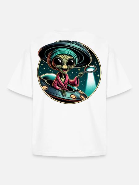 Alien detective in UFO light - Boxy Heavyweight Unisex Organic T-Shirt by Stanley/Stella - white