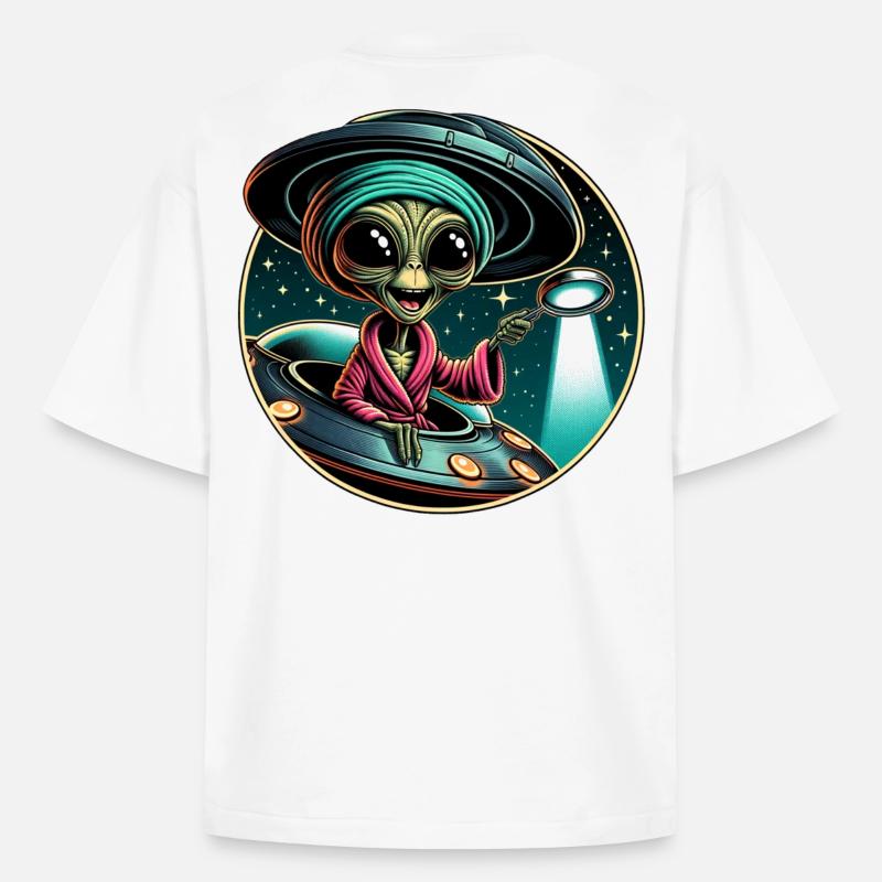 Alien detective in UFO light - Boxy Heavyweight Unisex Organic T-Shirt by Stanley/Stella - white