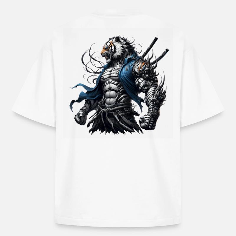 Samurai Tiger - Heavyweight Boxy Unisex T-Shirt by Stanley/Stella - white